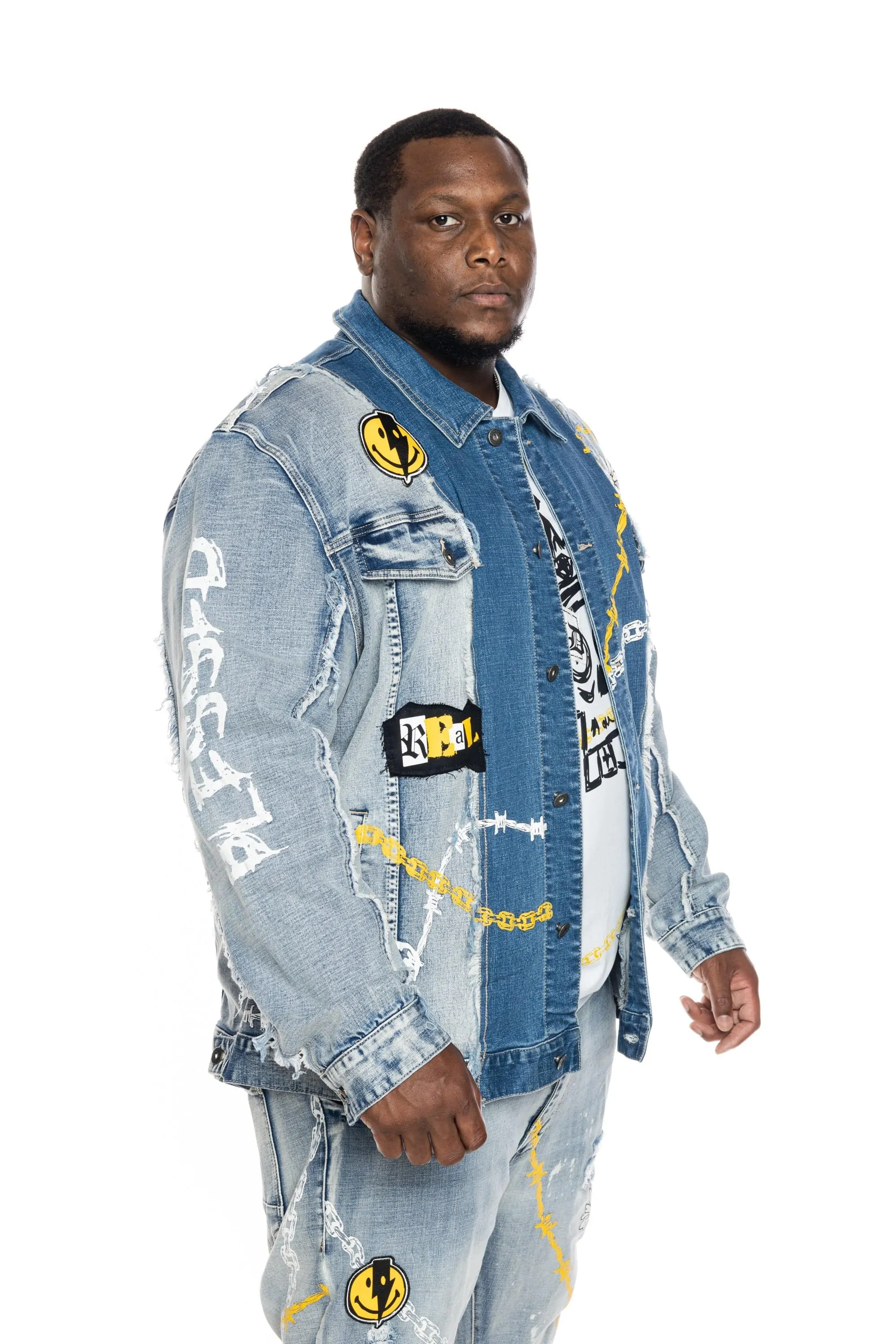 Big and Tall Mixed Media Fashion Jean Jacket - Albany Blue