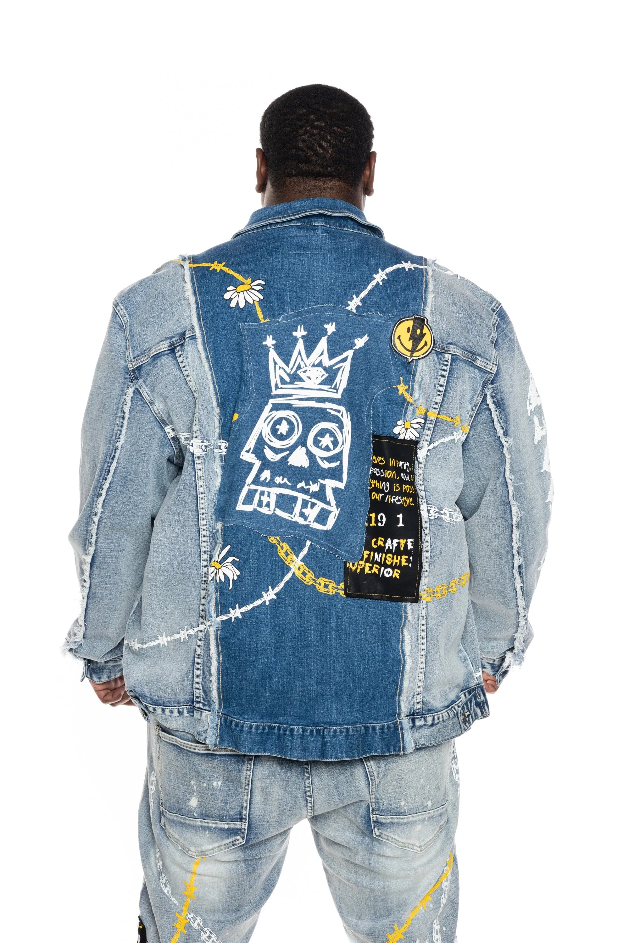 Big and Tall Mixed Media Fashion Jean Jacket - Albany Blue