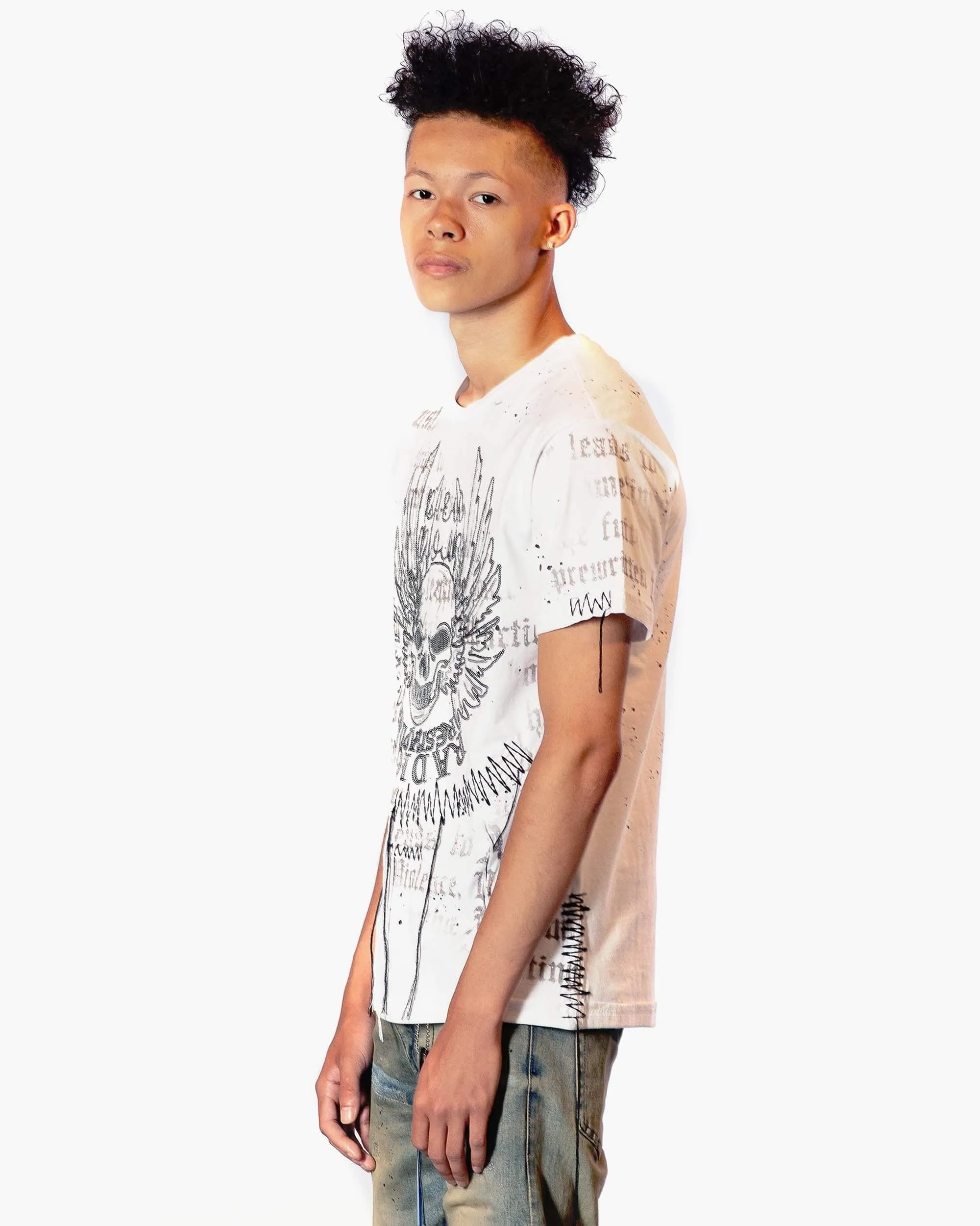 Bleunoir Skull Sequin Crew Neck Tee - White