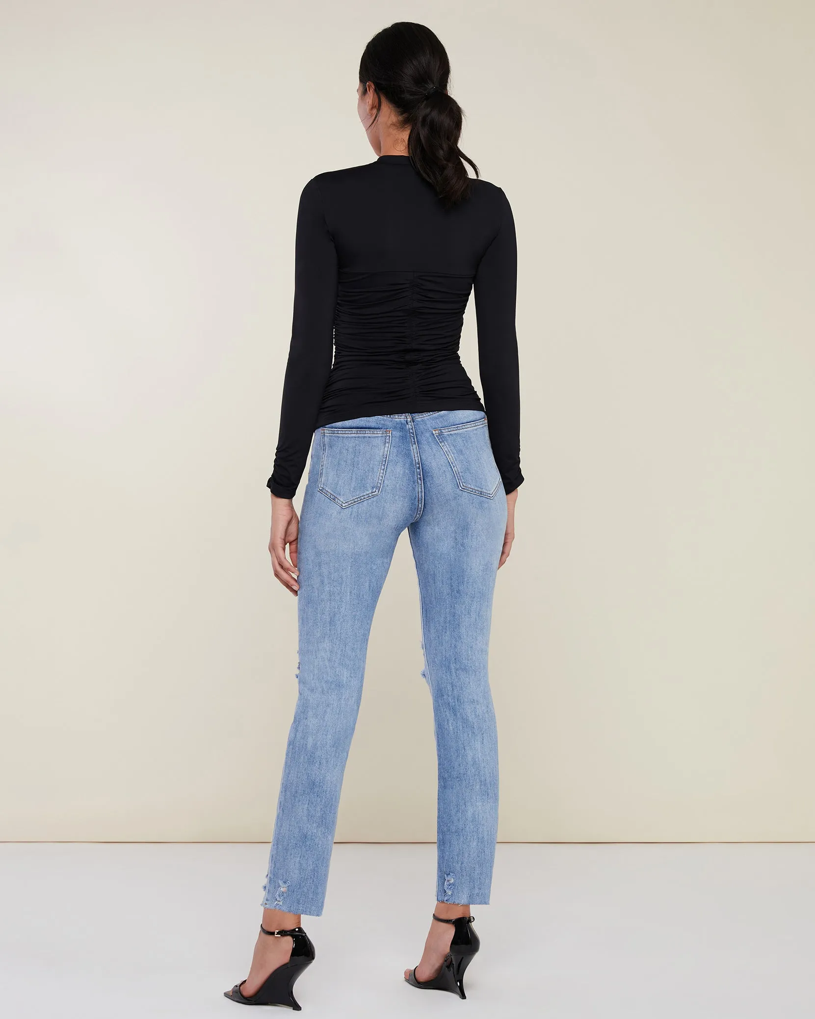 Long Sleeve Ruched Mock Neck