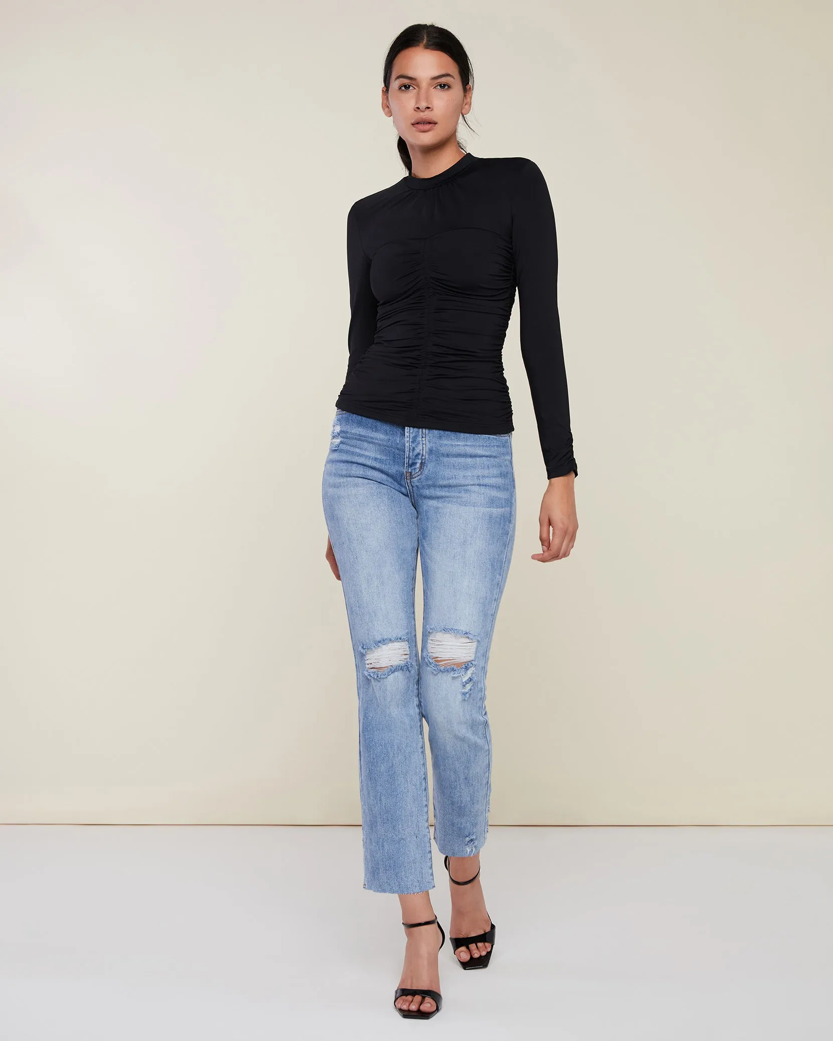 Long Sleeve Ruched Mock Neck