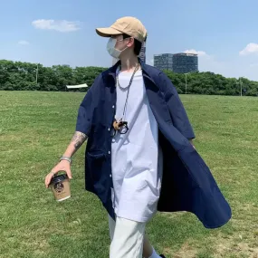 Loose-Fit Short-Sleeved Oversize Shirt