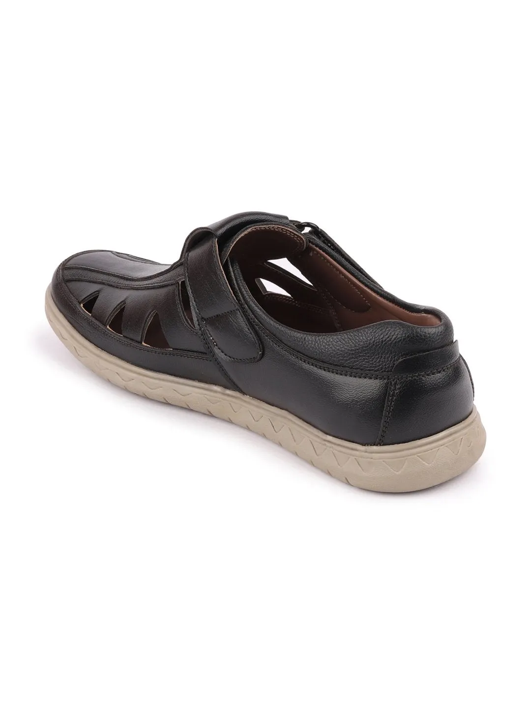 Men Black Casual Hook & Loop Sandals
