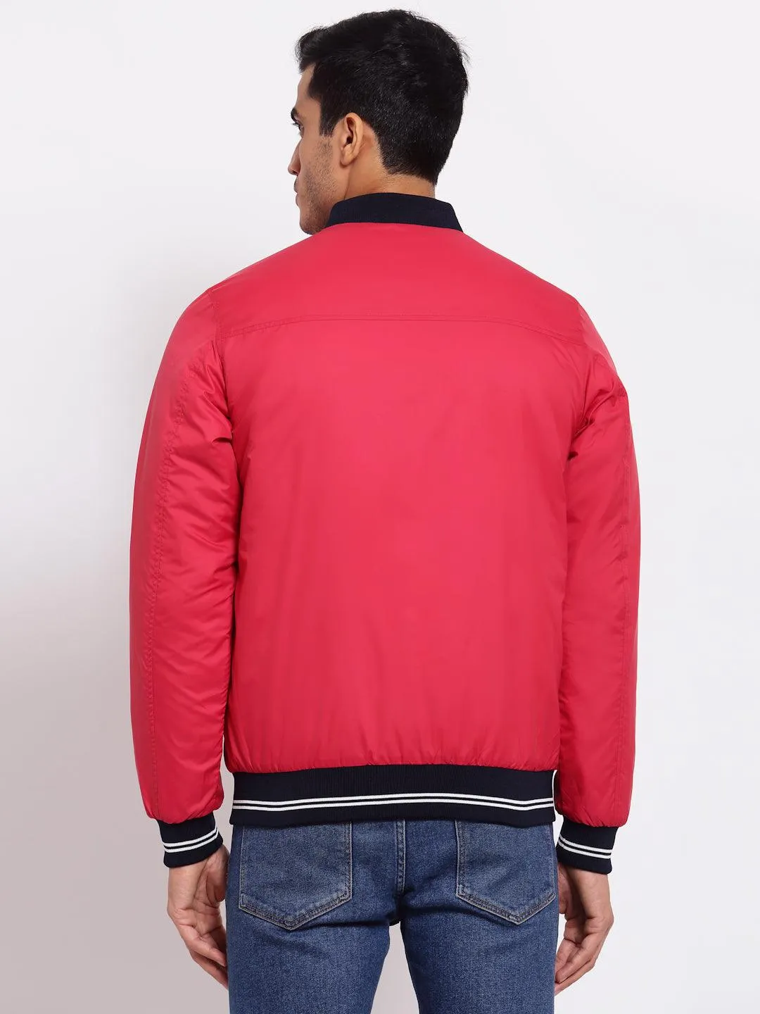 Men White & Coral Reversible Outdoor Varsity Jacket