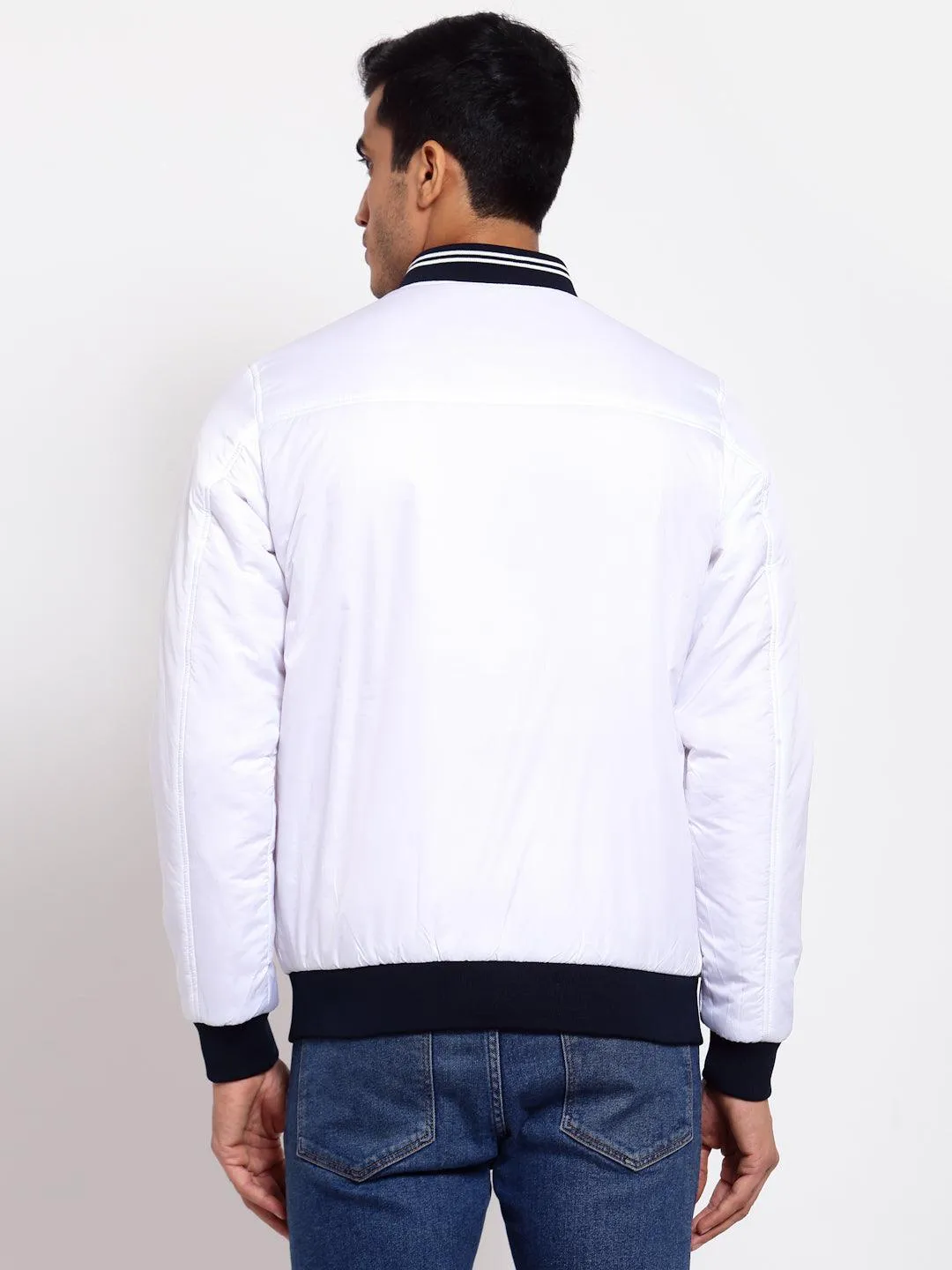 Men White & Coral Reversible Outdoor Varsity Jacket