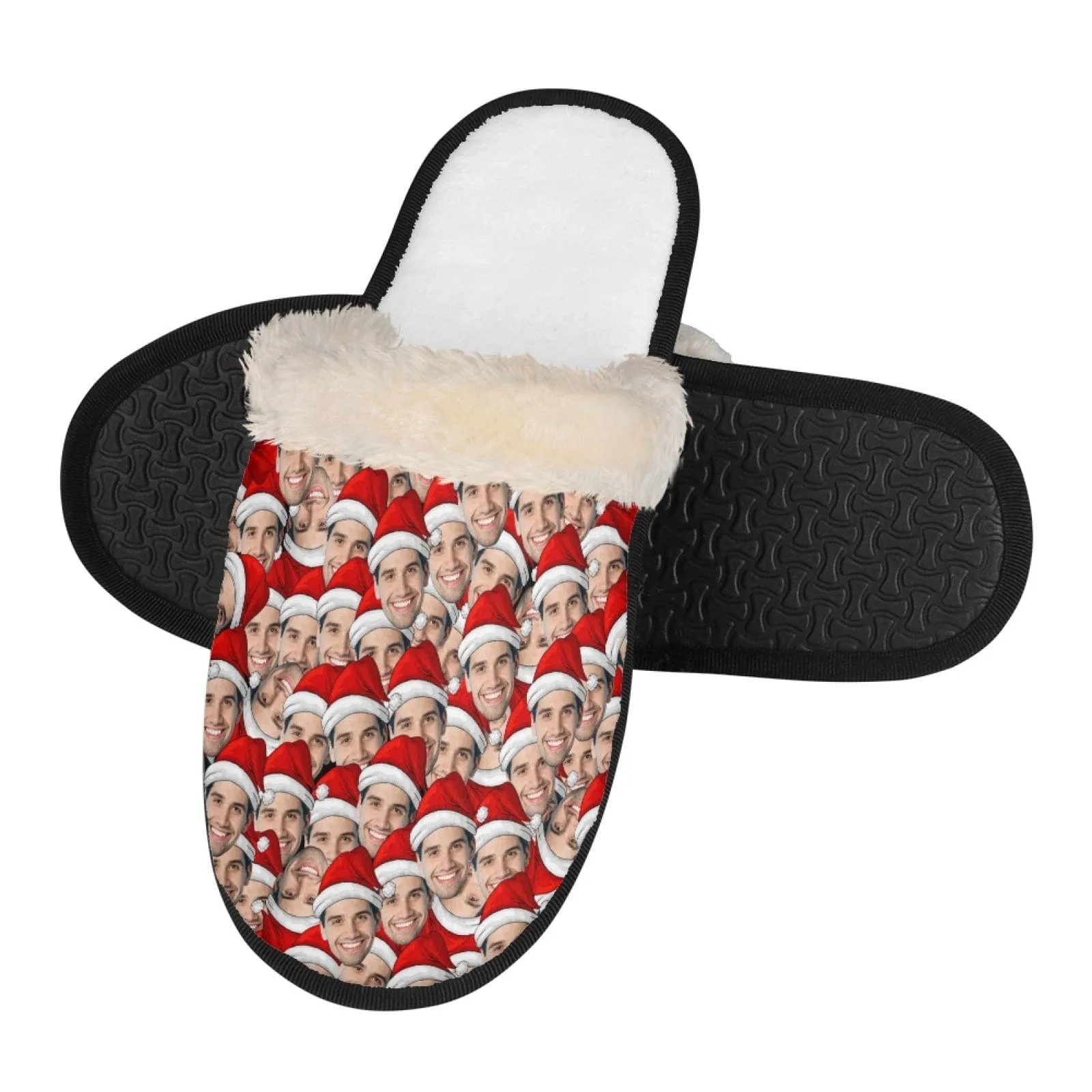 New Product Discounts-Custom Seamless Face Fuzzy Slippers for Women and Men Personalized Photo Non-Slip Slippers Indoor Warm House Shoes