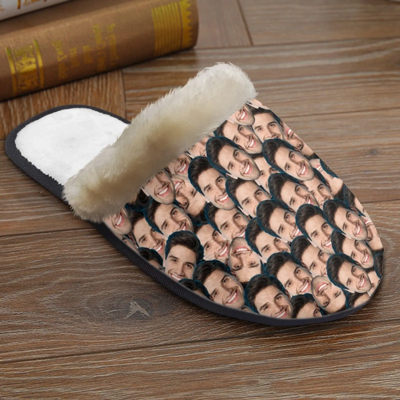 New Product Discounts-Custom Seamless Face Fuzzy Slippers for Women and Men Personalized Photo Non-Slip Slippers Indoor Warm House Shoes