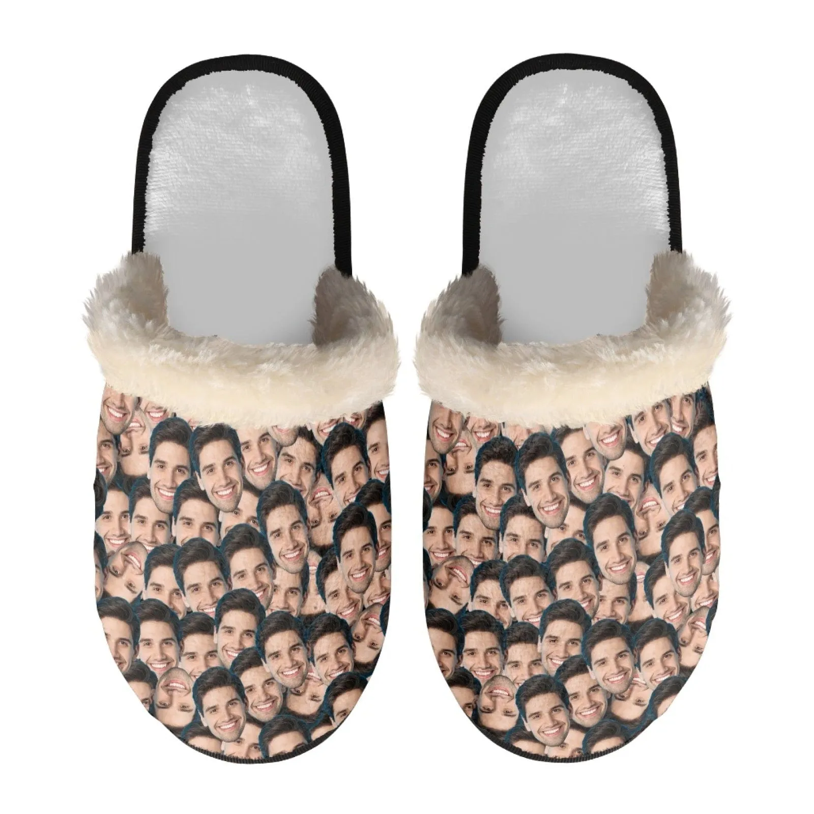 New Product Discounts-Custom Seamless Face Fuzzy Slippers for Women and Men Personalized Photo Non-Slip Slippers Indoor Warm House Shoes