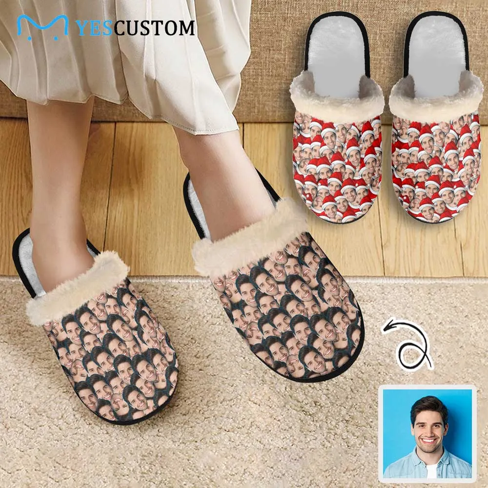 New Product Discounts-Custom Seamless Face Fuzzy Slippers for Women and Men Personalized Photo Non-Slip Slippers Indoor Warm House Shoes