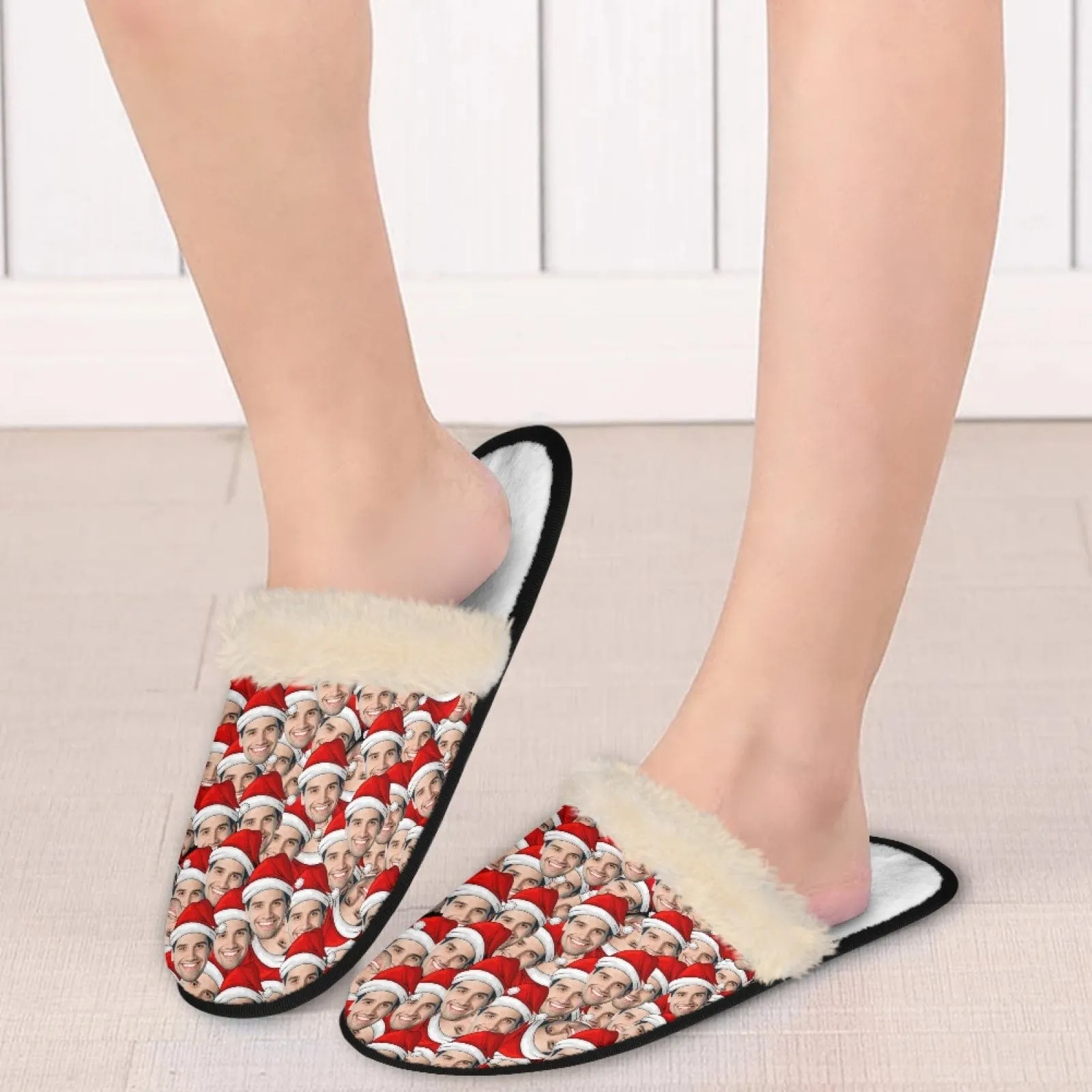 New Product Discounts-Custom Seamless Face Fuzzy Slippers for Women and Men Personalized Photo Non-Slip Slippers Indoor Warm House Shoes