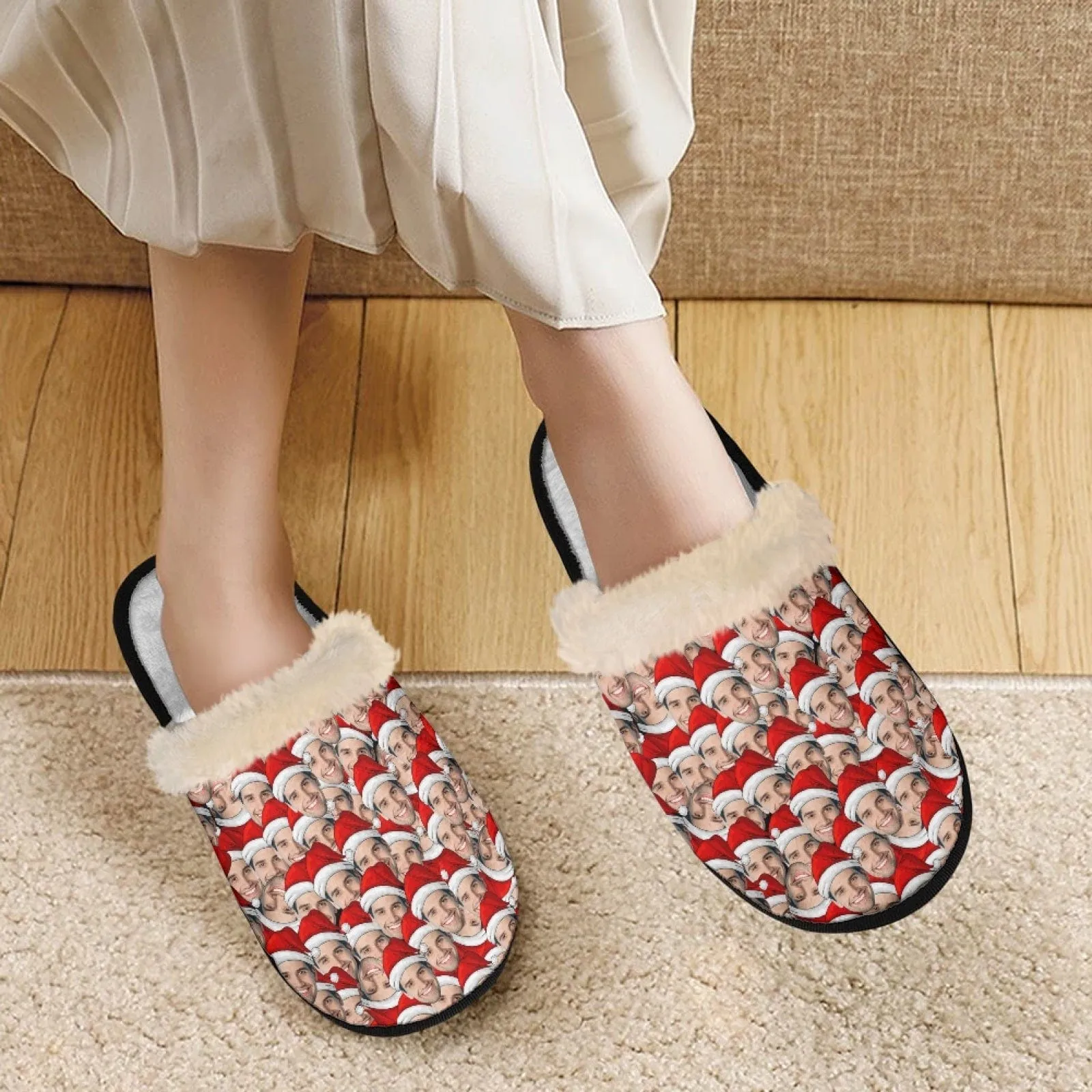 New Product Discounts-Custom Seamless Face Fuzzy Slippers for Women and Men Personalized Photo Non-Slip Slippers Indoor Warm House Shoes