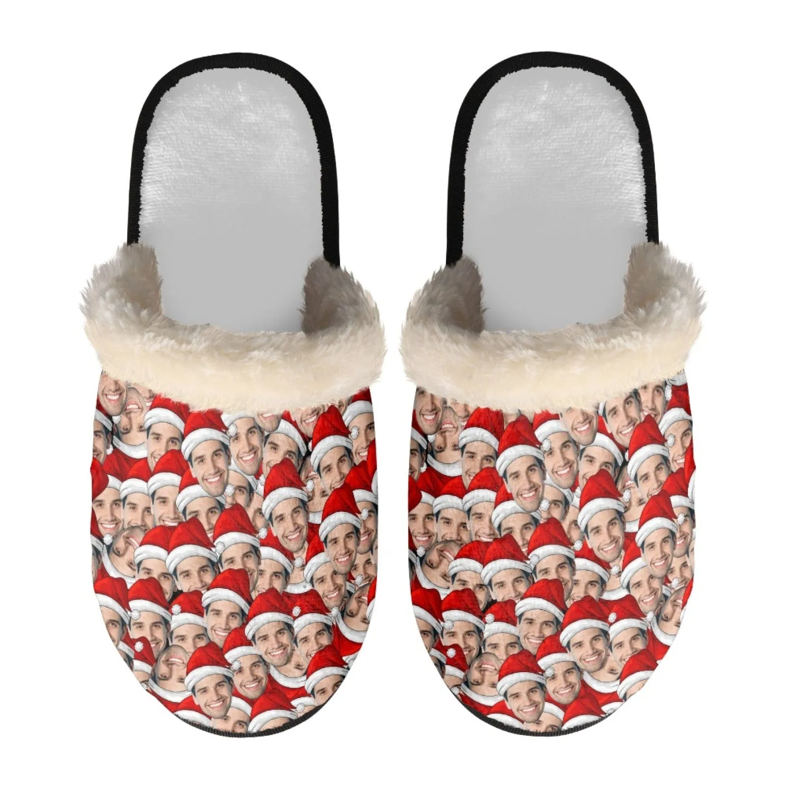 New Product Discounts-Custom Seamless Face Fuzzy Slippers for Women and Men Personalized Photo Non-Slip Slippers Indoor Warm House Shoes